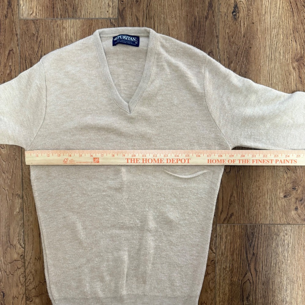 VTG Puritan Beige V-Neck Sweater Womens M Made in‎ USA Knit luxury  preppy cozy - Picture 7 of 9